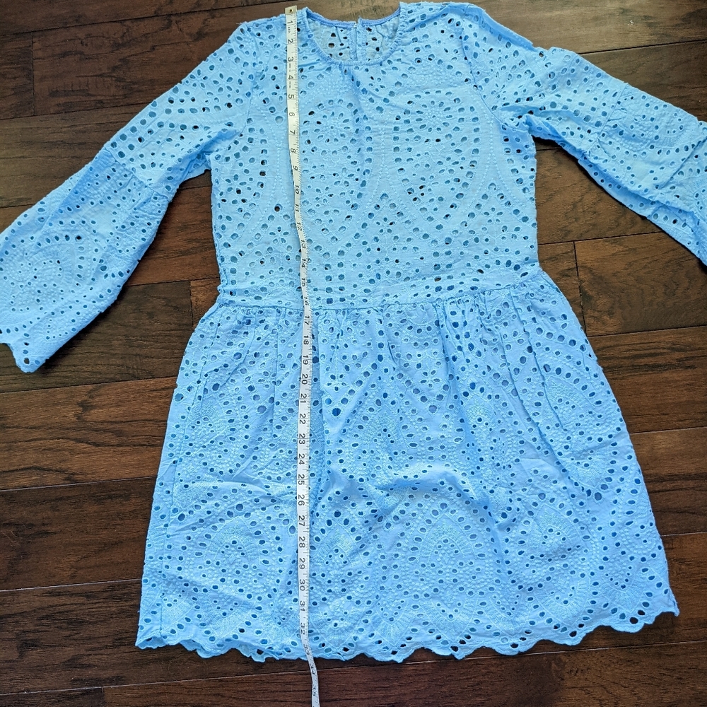 NWOT Eyelet Dress Blue with Bell Sleeves - Picture 4 of 6